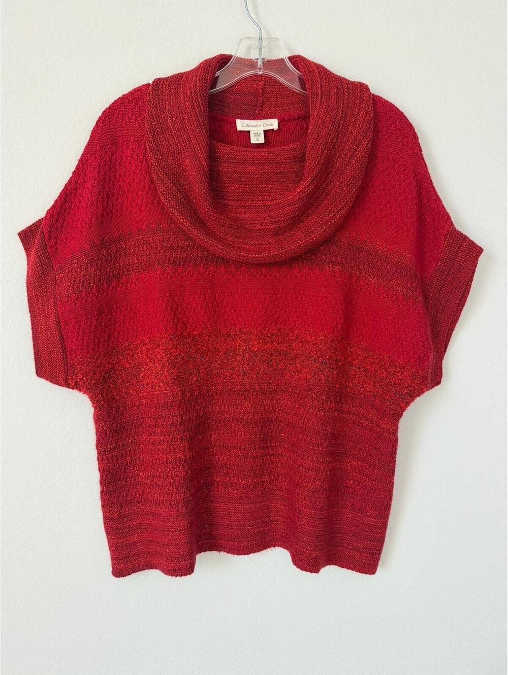 Coldwater Creek Short Sleeve Cowl Neck Rust Red Pullover Sweater Size S
